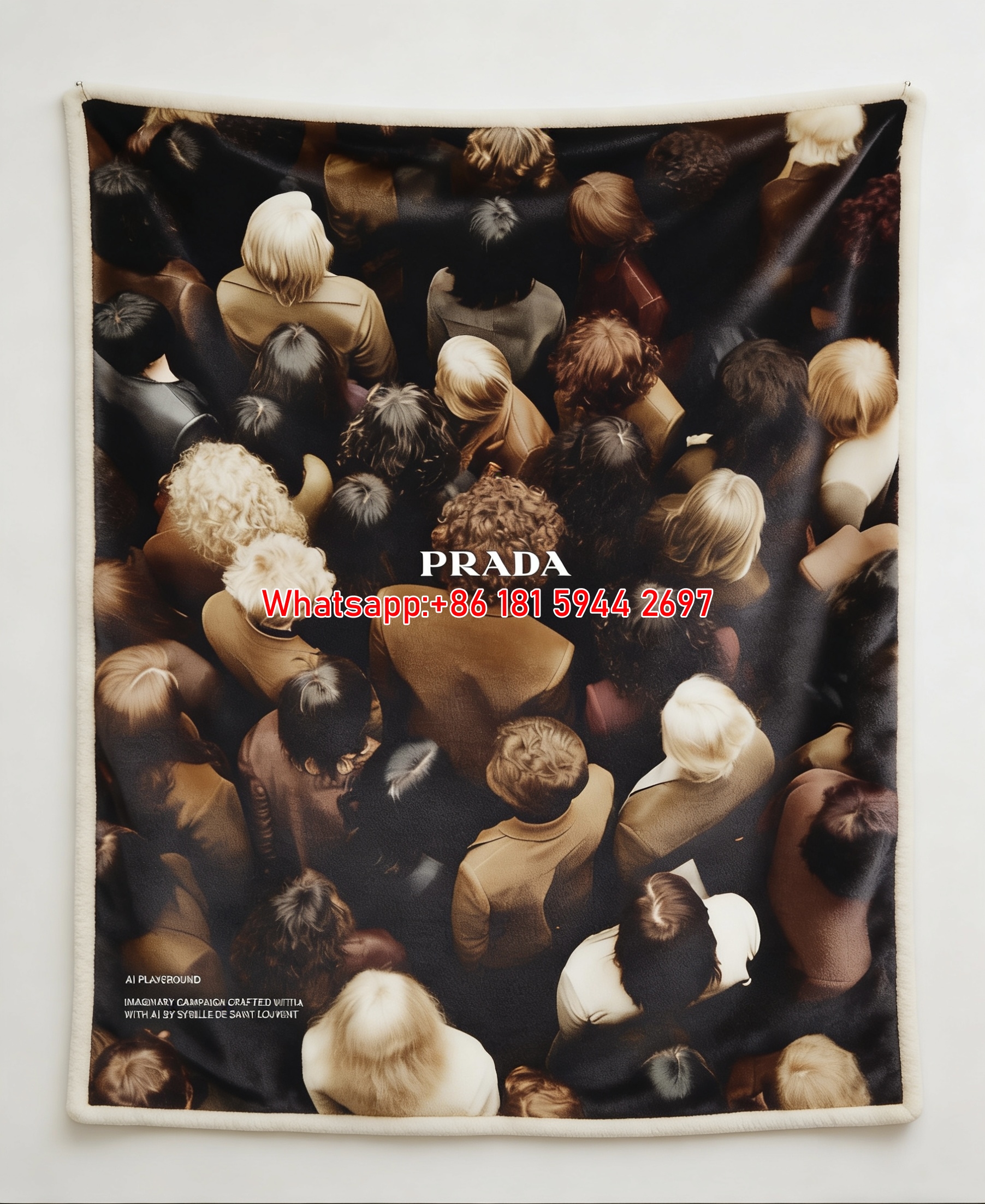 Prada Warm Tan Brown Neutral Tone Print Flannel Throw Blanket Luxury Designer Sofa Cover Blanket IMG_2846